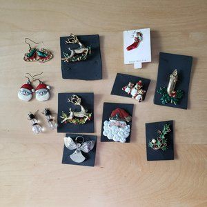 8 Christmas Brooch Pins and 3 Earrings